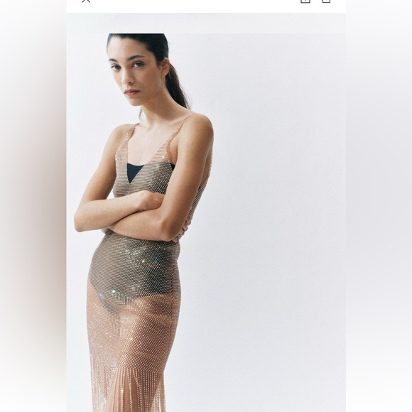 ZARA PINK GOLD RHINESTONE MESH DRESS - Picture 11 of 16